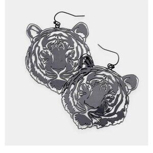 Tiger earrings mascot auburn go tigers cheetah earrings black filigree animal